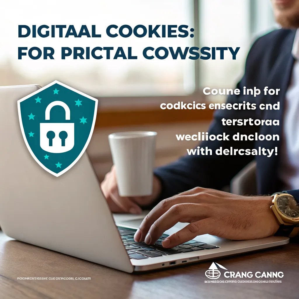 Ilustración de cookies digitales con escudo de privacidad y navegación segura