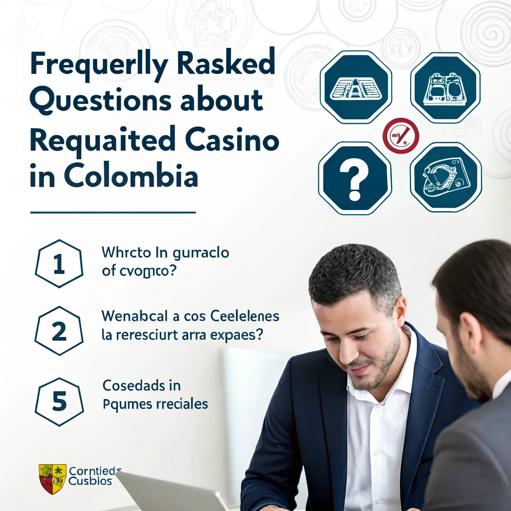 Ilustración de preguntas frecuentes sobre casinos regulados en Colombia con íconos de licencia y seguridad